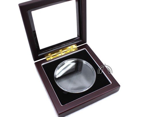 Mahogany Finish Glass Top Wood Box for Coin in Air-tite Model Y Coin Capsule