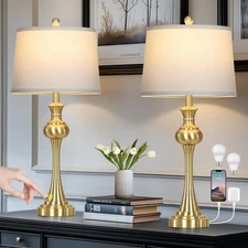28.75" Gold Table Lamps for Living Room,Touch Lamps for Bedrooms Set of 2 - N...