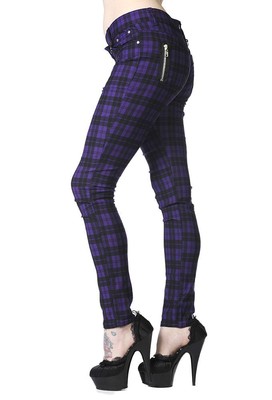 Lost Queen Forever Yours Purple Black Checked Gothic Punk Trousers Pants TBN405