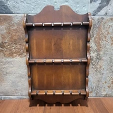 VTG Three Tier Wood Spoon Rack Wall Hanging Collector Spoon Display 18 Slots