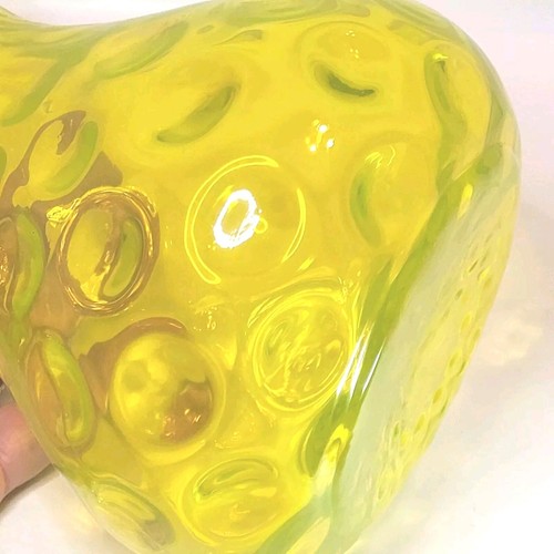 Canary Yellow Empoli Glass Vase Flared Top Thumbprint Design MCM 8" Vintage - Picture 4 of 14