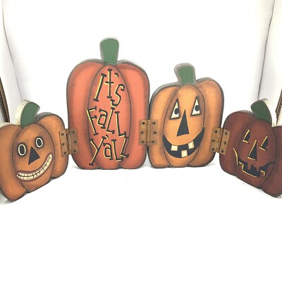 Hand Painted Wood Halloween Fall Jack O Lantern Hinged Decor Vtg Style Boutique