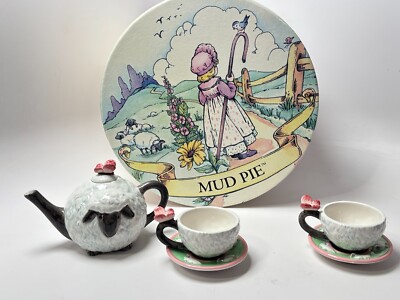 Vtg RARE Mud Pie Little Bo-Peep Tea Set  W/ Box Never Used Child Porcelain sheep