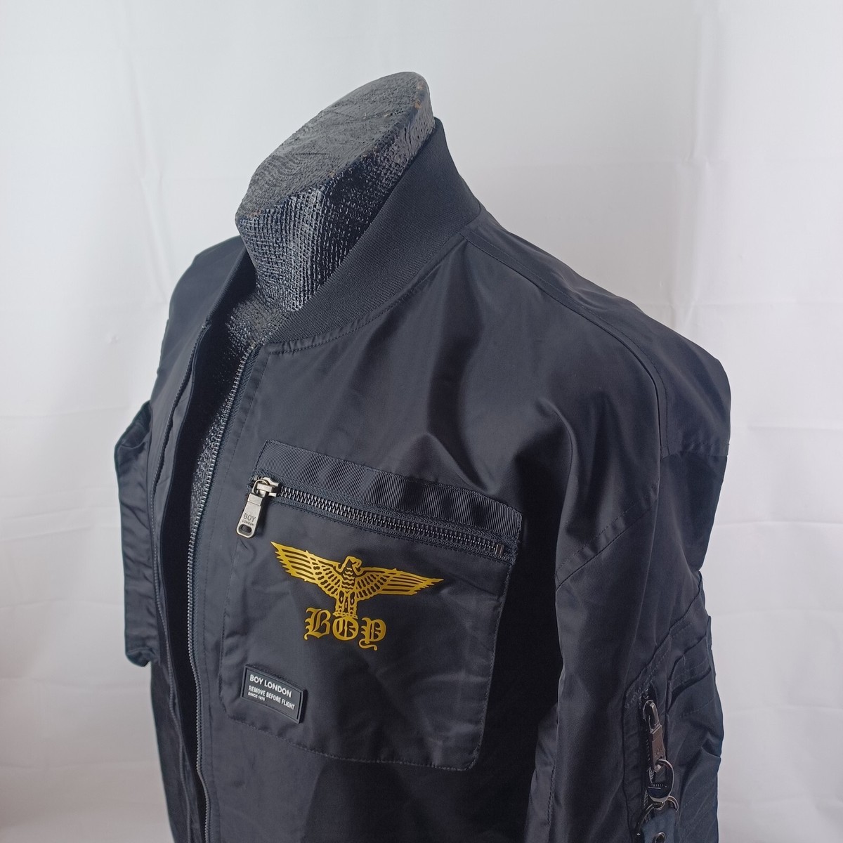 Boy London Jacket Bomber Flight MA-1 Men L Black Nylon Full Boy London Jacket Bomber Flight MA-1 Men L Black Nylon Full