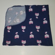 Gerber Navy Blue Pink Fox Receiving Blanket Lovey Security 100 Cotton