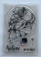 Large Christmas "Girl Kissing Santa" clear cling stamp (4 3/4 x 3 3/4") New