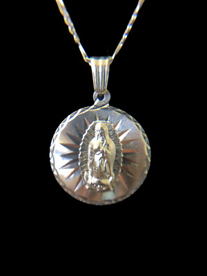Our Lady of Guadalupe Round Pendant and Necklace 925 Solid Silver NEW