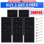 200pcs Surgical Steel Nose Studs Rings Multicolor Crystal Straight Bone Stud 20G