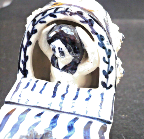 WILFRED GIBSON CORNISH STUDIO POTTERY BABY IN ROCKING CRADLE BLUE & WHITE - Picture 5 of 7
