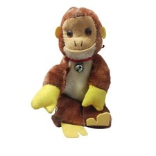 Vintage Brown Plush Monkey w/ Bell "Made in Japan" 8  Hanging Toy Mid Century