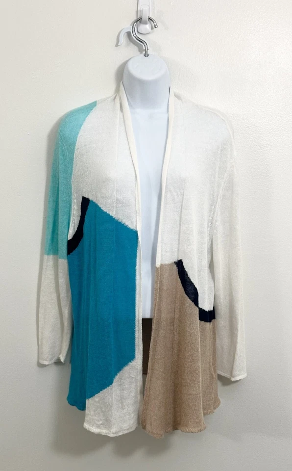 Cárdigan para mujer Artístico Colorblock XL Boho Frente abierto Negro Azul Lagenlook Oficina Foto 3 de 4