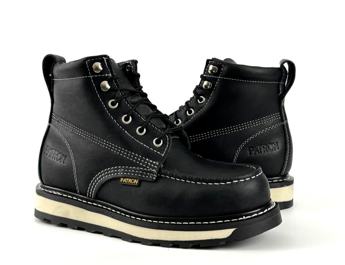 MENS WORK BOOTS MOC TOE GENIUNE LEATHER 6' HEIGHT WATER AND OIL RESISTANT BOTAS