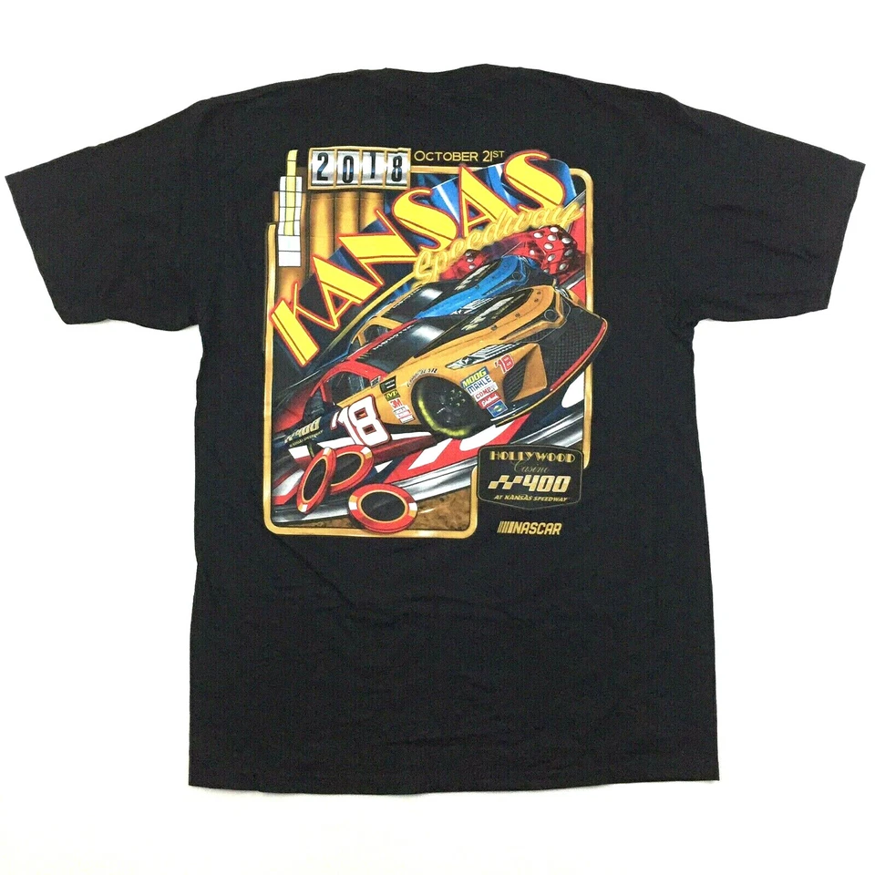 Kansas Speedway Hollywood 400 Nascar T-Shirt 2-Sided Casino Logo 2018 Race Tee M - Image 2 of 4