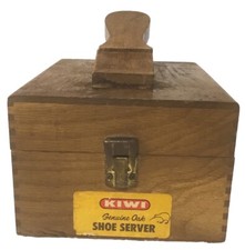 Vintage Kiwi Solid Oak Shoe Server-Shoe Shine Polish  Brush