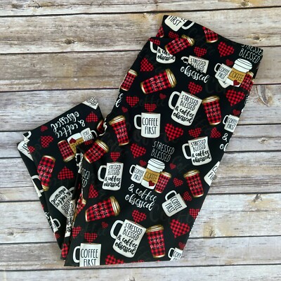 Stressed Blessed & Coffee Obsessed Women's CAPRI Leggings OS One Size 2-12