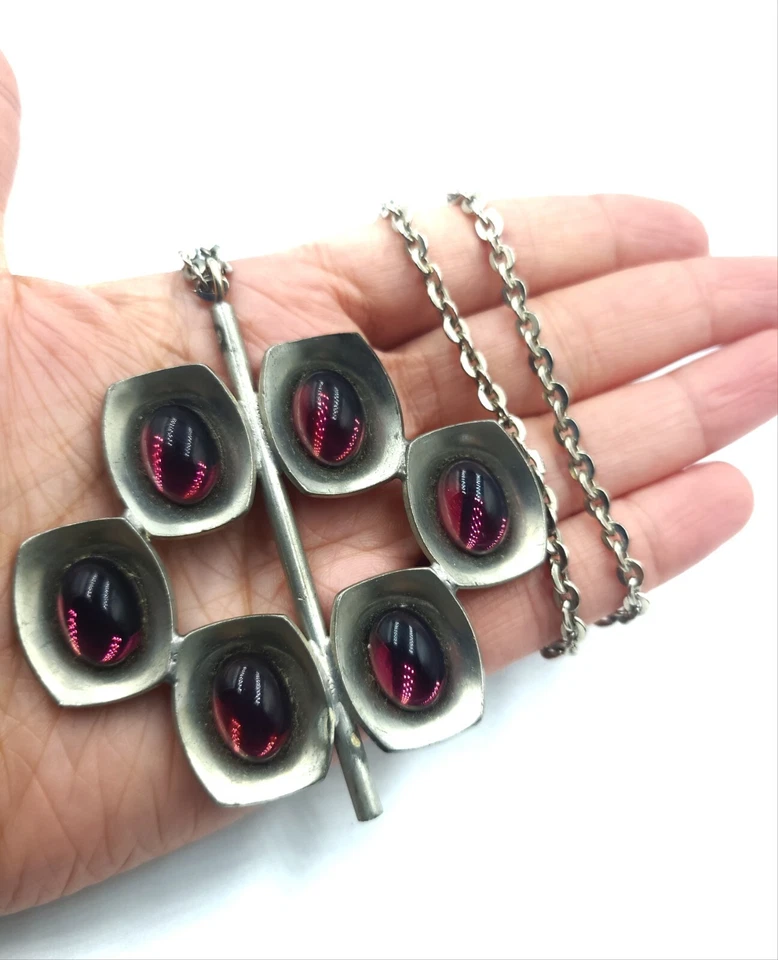 Denmark Mid Century Modern Pewter Purple Pendant Necklace  by Jorgen Jensen MCM - Image 3 of 4