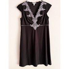 Soma Black Chemise Nightgown Lace Silver Embroidered Sleepwear Floral Size Small