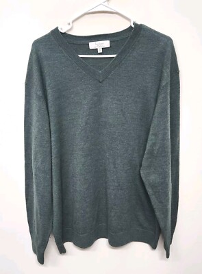 Turnbury Extra Fine Merino Wool V-Neck Sweater Men's XL Green Lightweight 1387