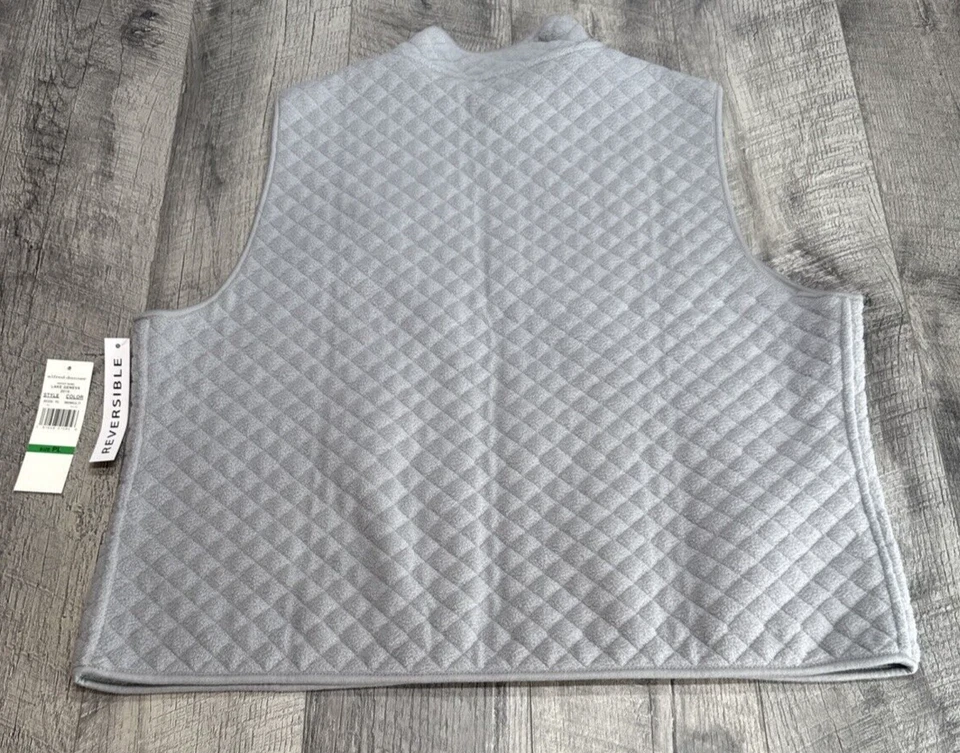 Alfred Dunner Fleece Vest Womens Large Petite Gray Reversible Quilted Zip NEW - Image 2 of 4
