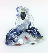 100% GENUINE MURANO 3-PETAL GLASS NAVY BLUE,RED+YELLOW+GLITTER FLOWER VASE-ITALY