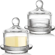 Dicunoy 2 Pack Glass Butter Dishes, Small Round Keeper with Dome Lid... 