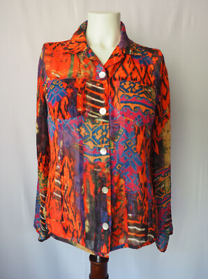 Blouse Chico's En Soie Chiffon - Imprimé Tropical Coloré, Taille 3 (XL), Occasion Très Bon état