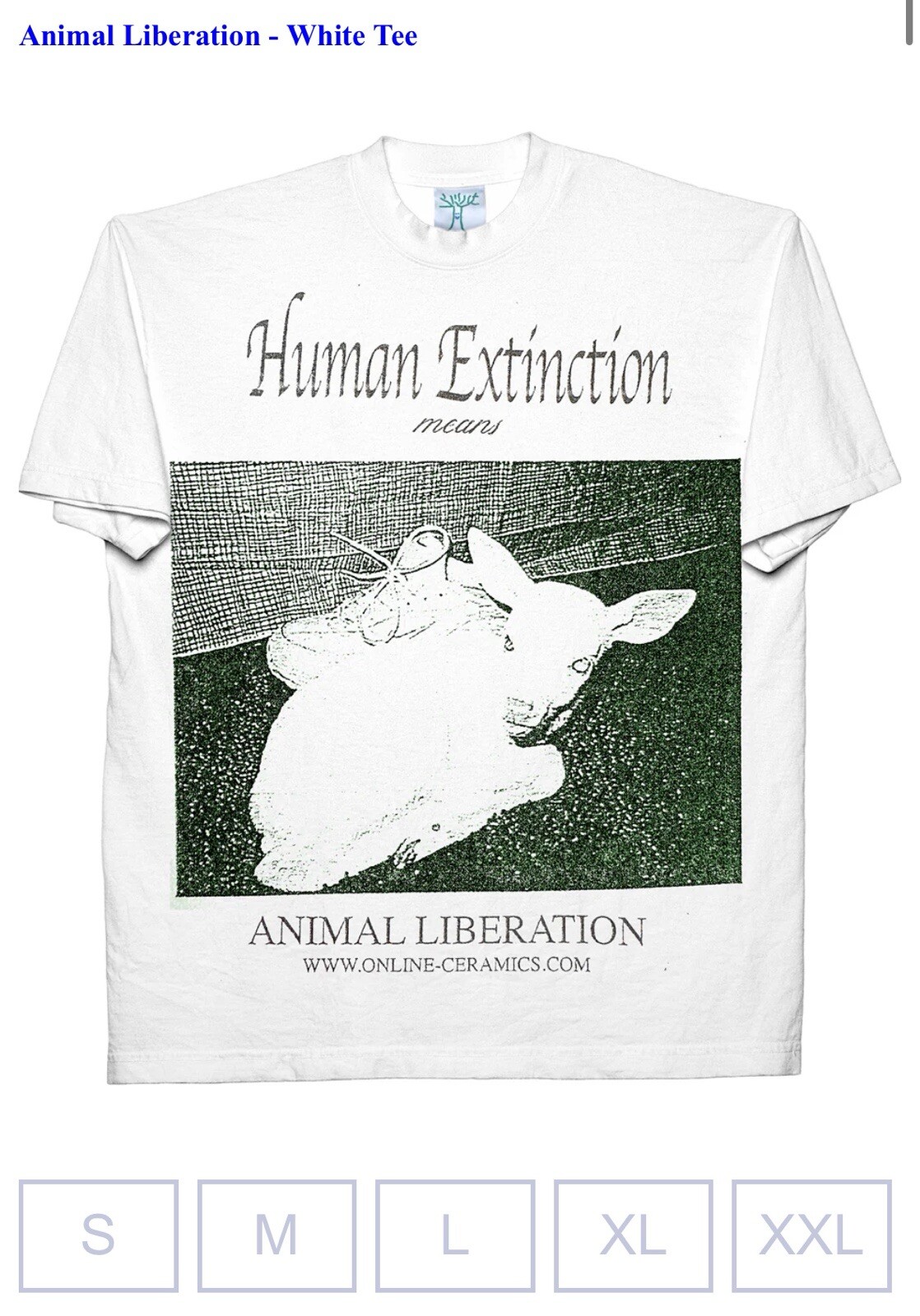 Online Ceramics Extinction Animal Liberation Vegan Tee Large A24 PETA Approved