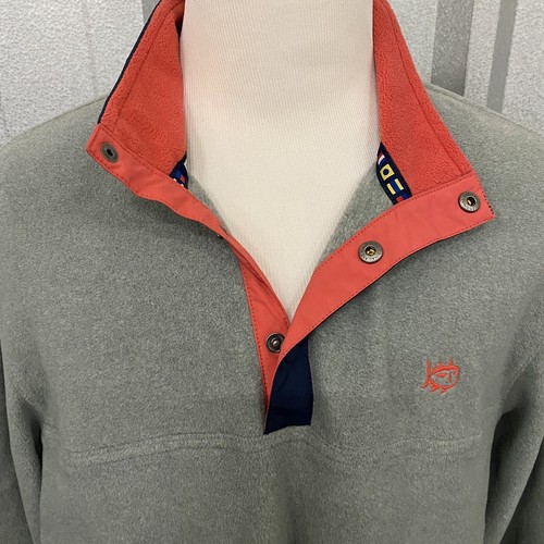 Maglione pile pullover Southern Tide Navigational uomo XL 1/4 bottoni a pressione grigio - Foto 6 di 11