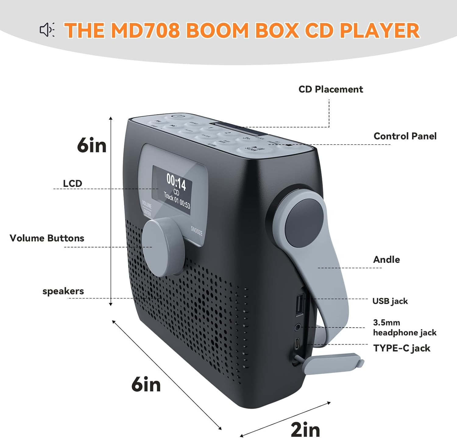 CD Player Portable,Bluetooth Boombox CD Player with Speakers,Portable FM Radio(F