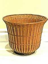 BEAUTIFUL ANTIQUE HUGE 9.5"H HAND MED STROW BASKET ASIAN CHINESE OR JAPANESE