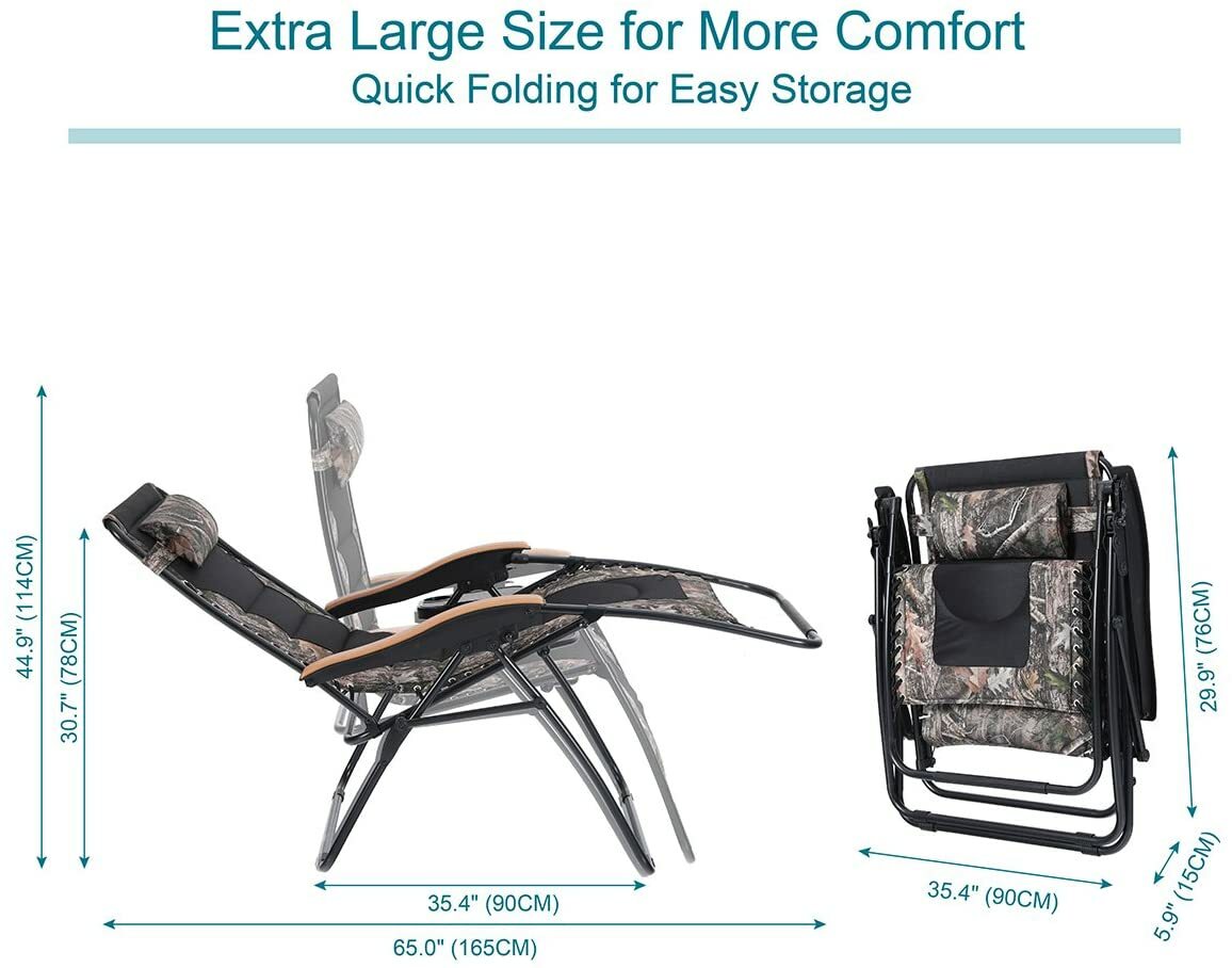XL Folding Patio Chair Zero Gravity Lounge Chair Adjustable Patio Recliner Chair