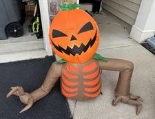 Way To Celebrate 4’ Groundbreaker Pumpkin Skeleton Airblown Inflatable Halloween