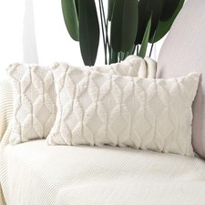 Kissenbezüge Set 2er Samt Wolle 40x80 cm Hellbeige Luxus Sofa Schlafzimmer