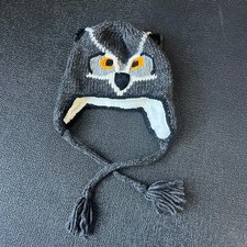 Kids Owl Face Knit Wool Winter Hat with Ear Flaps Tassels Handcrafted Ecuador