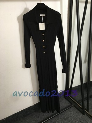 Sandro Women Black Wrapped V-neck Lapel Long Sleeved Knitted Long Dress