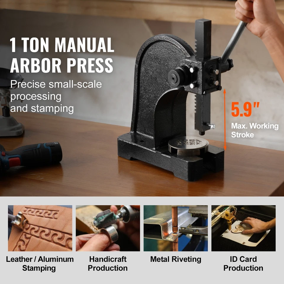 Arbor Press 1 Ton Manual Desktop Rivte Press Lever Mountable Bearings Cast Iron - Image 2 of 4
