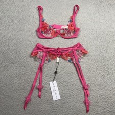 For Love and Lemons Lingerie Set Womens Small Luella Floral Sheer Bra And Garter