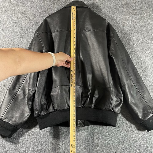 Air Force Landing Leather Bomber Jacket XL Black Flight Style USA Flag Lining - Picture 4 of 21