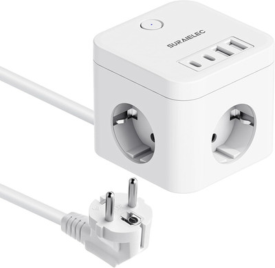 SURAIELEC Steckdosenwürfel Mit Kabel 3M, 3 Fach Mehrfachsteckdose Mit 4 USB (2 U