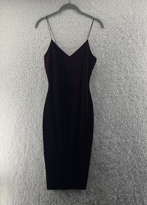 Women s Red Velvet Midi Slip Dress Size Medium Whimsigoth Dark Romantic V-Neck