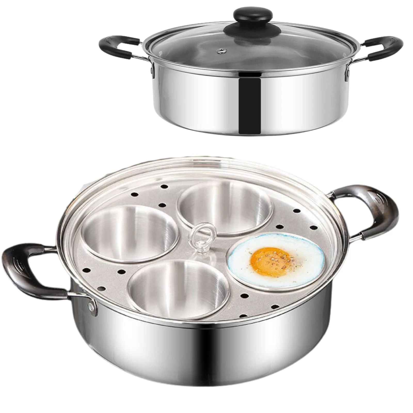 GOVNPJ Egg Poacher Pan, Poached Egg Pan Stainless Steel Egg Pan with 4 Cups E...