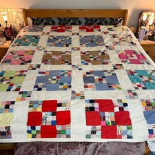 Vintage Handmade Patchwork Quilt Scrappy Mult...