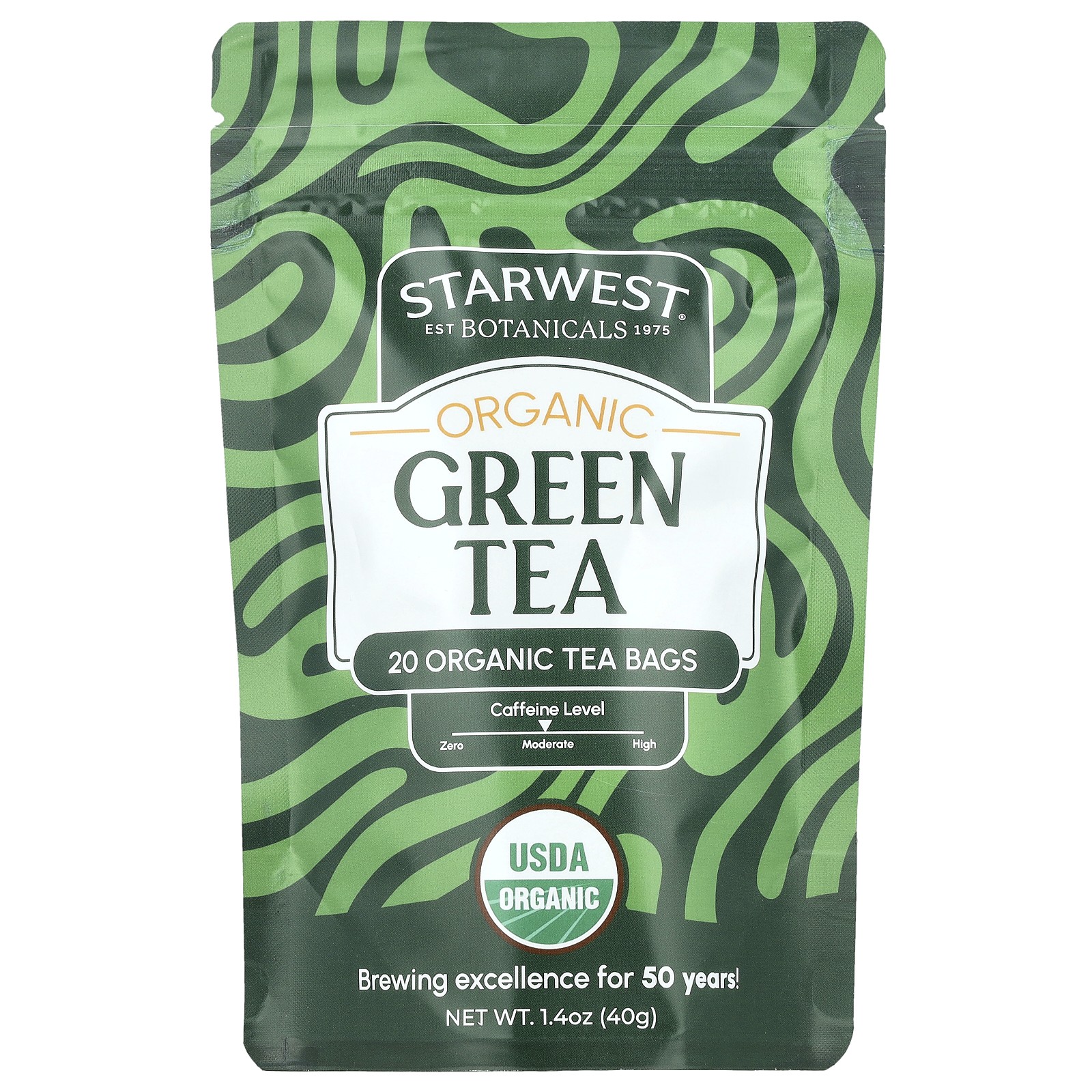 Органический зеленый чай, 20 пакетиков, 1,4 унции (40 г)