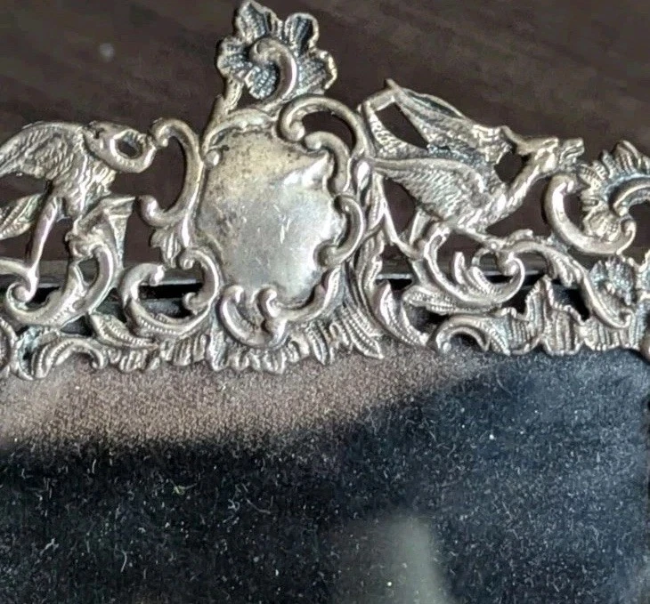 Antiguo marco de fotos estilo Hanau de plata 800 Griffin rococó pergamino ornamentado alemán Foto 4 de 4