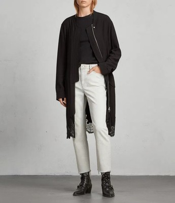 All Saints Damen Elio Lace Parka Schwarz Viskose & Spitze Gr.M