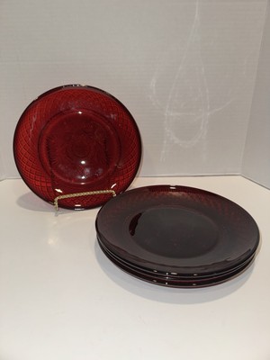 4 Vintage CRISTAL D ARQUES DURAND GLASS ANTIQUE RUBY RED 8  Luncheon Plates