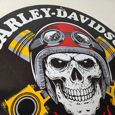 Vintage Harley Davidson Motorcycles Sign - Skull Piston Club Gas