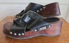 Vintage Candies Sandals Shoe Sz 8 Wood Platform Studded Wooden Black Leather