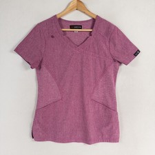 Koi Basics Scrub Top Small Purple Heather V Neck Short Sleeve Polyester Spandex