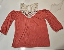 Signature Studio Women's Peak A Boo Shoulder Top, 3/4 Sleeve, Y2K, Size L